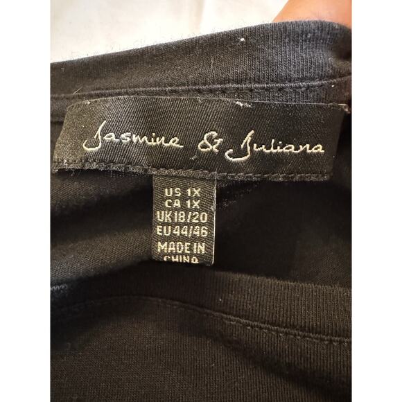 Jasmine & Juliana Parrot Sequined Blouse Top Black Sz 1X Boho Fun Vacation Beach - Picture 4 of 7